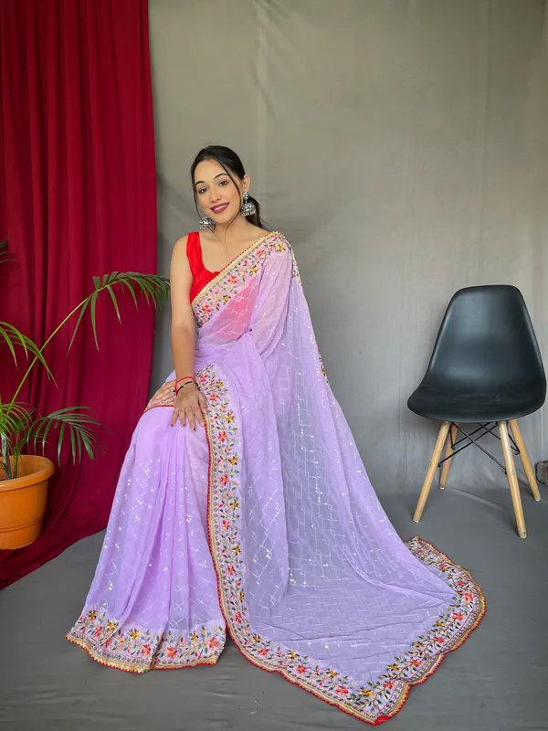 Levender_Bollywood_Style_Partywear_Sequins_Saree_With_Blouse_Piece_Attached